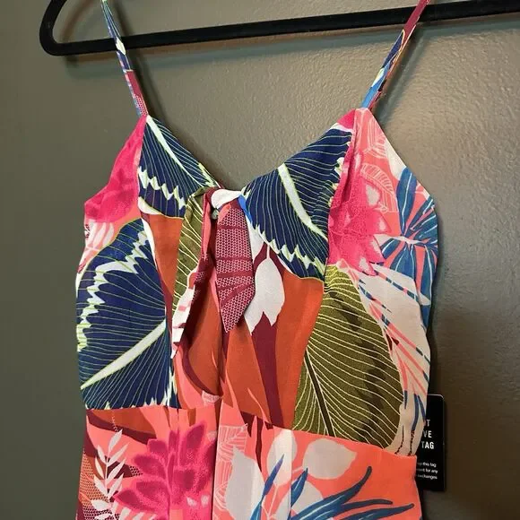 NWT Express Tropical Summer‎ Print Maxi Dress Leg Slits Casual Wedding Guest XS - Picture 2 of 5